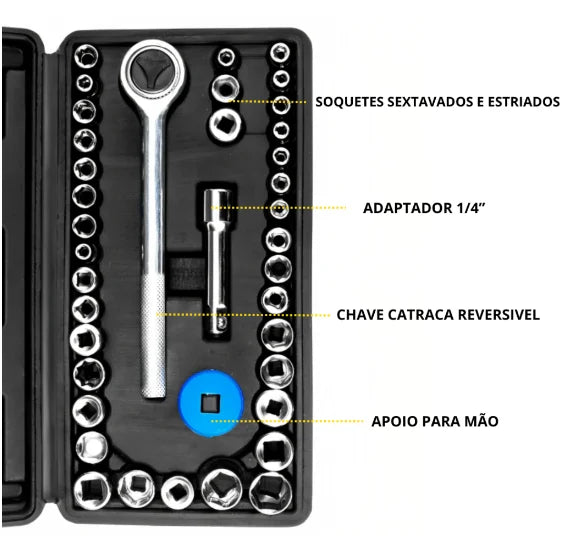 Kit de chaves de jogo com soquetes 1/4 de canhão reversível Case-Neverdie Store