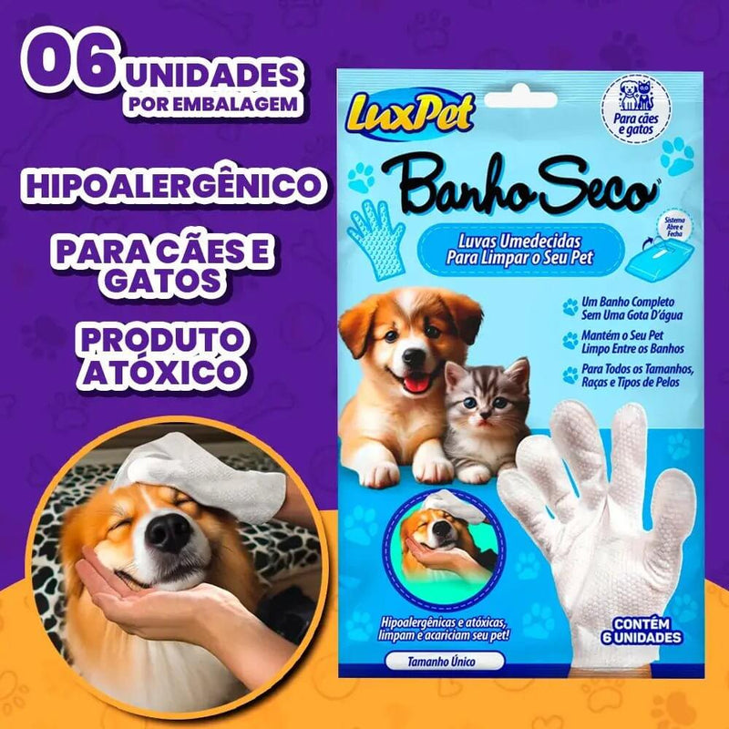 LUVA UMEDECIDA BANHO A SECO E HIDRATAÇÃO PARA CÃES E GATOS – CADA PACOTE CONTEM 6 LUVAS